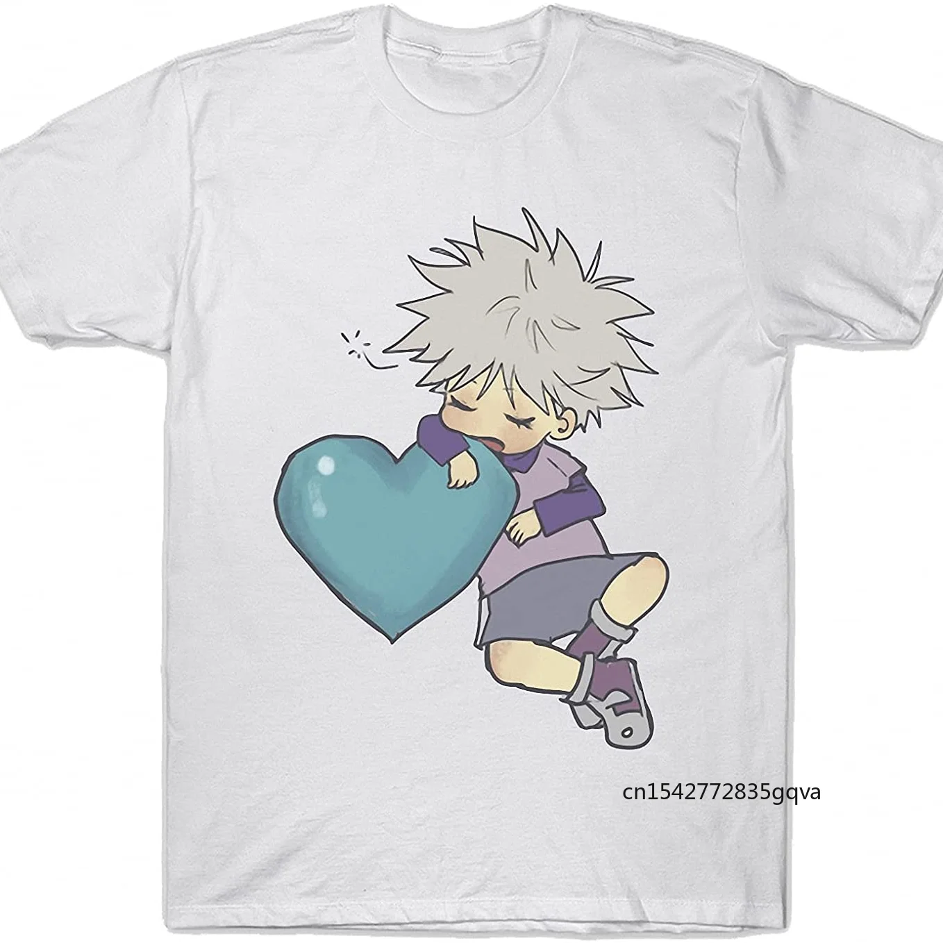 

White Cartoon Printed T-shirt Summer Unisex Tops Trendy Short Loose Sleeve Breathable Round Neck Top
