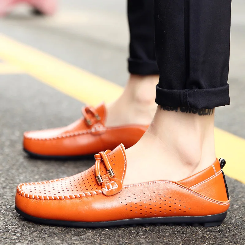 Мужские кожаные повседневные лоферы мужские мокасины без шнуровки дизайнерские