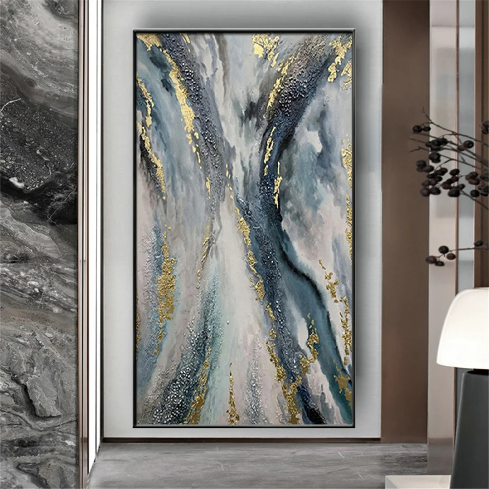 

Hand Pained Artwork Canvas Oil Painting River And Lines Wall Art Pictures For Living Room Gold Luxury Textured Decor Paintings