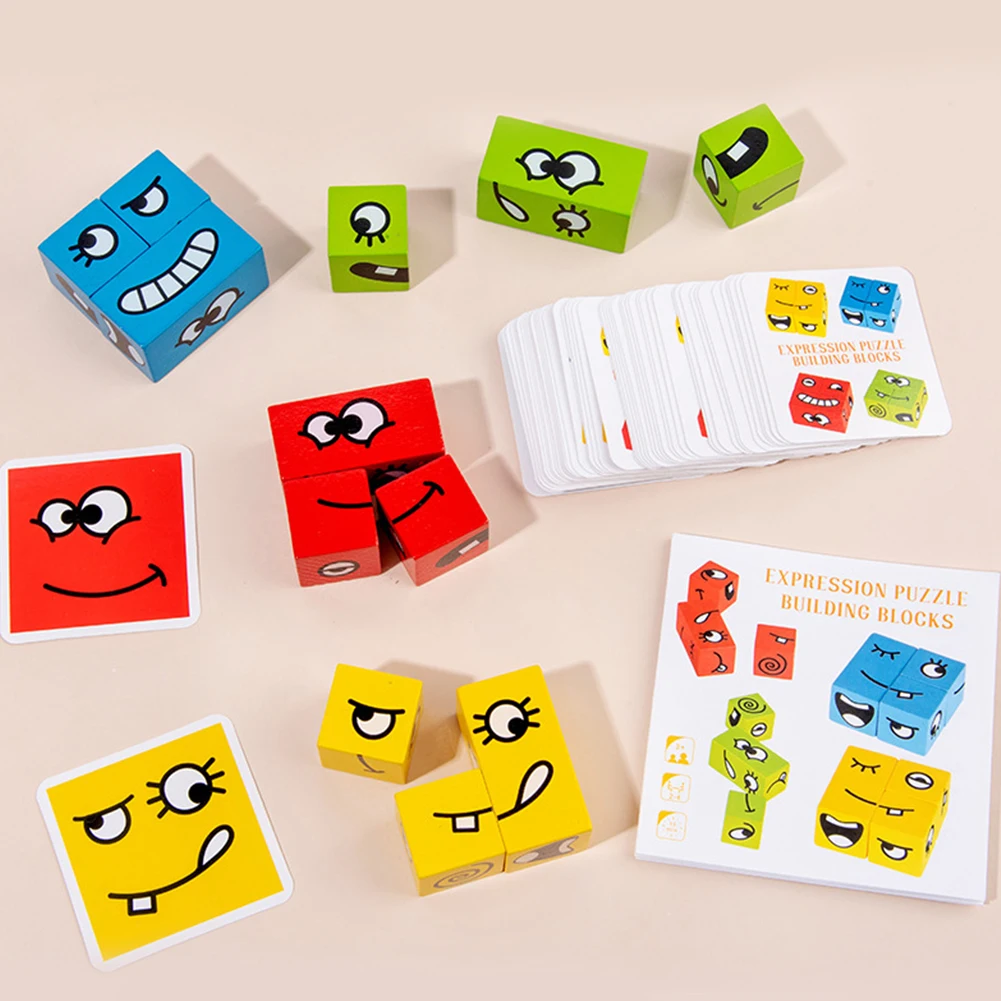 

Montessori Wooden Expression Building Block Early Learning Preschool Teaching Intelligence Match Toy for Children Gifts
