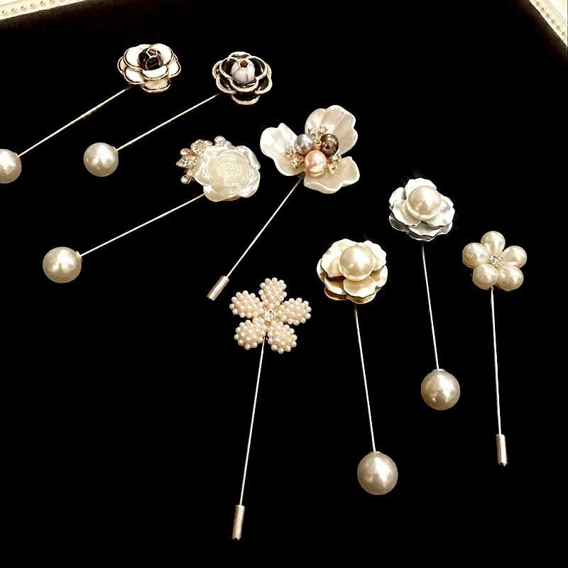

Elegant Fashion Camellia Pin Pearls Brooches Needles Rose Flowers Brooch Pin For Women Shawl Shirt Collar Accessories, 1 Piece