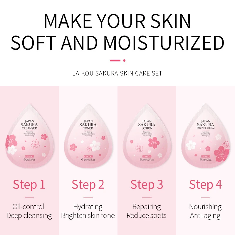 LAIKOU 1pcs Japan Sakura Facial Deep Cleanser Smoothing Cream Moisturizing Toner Lotion Fine Line Remover For Skin Care TSLM2