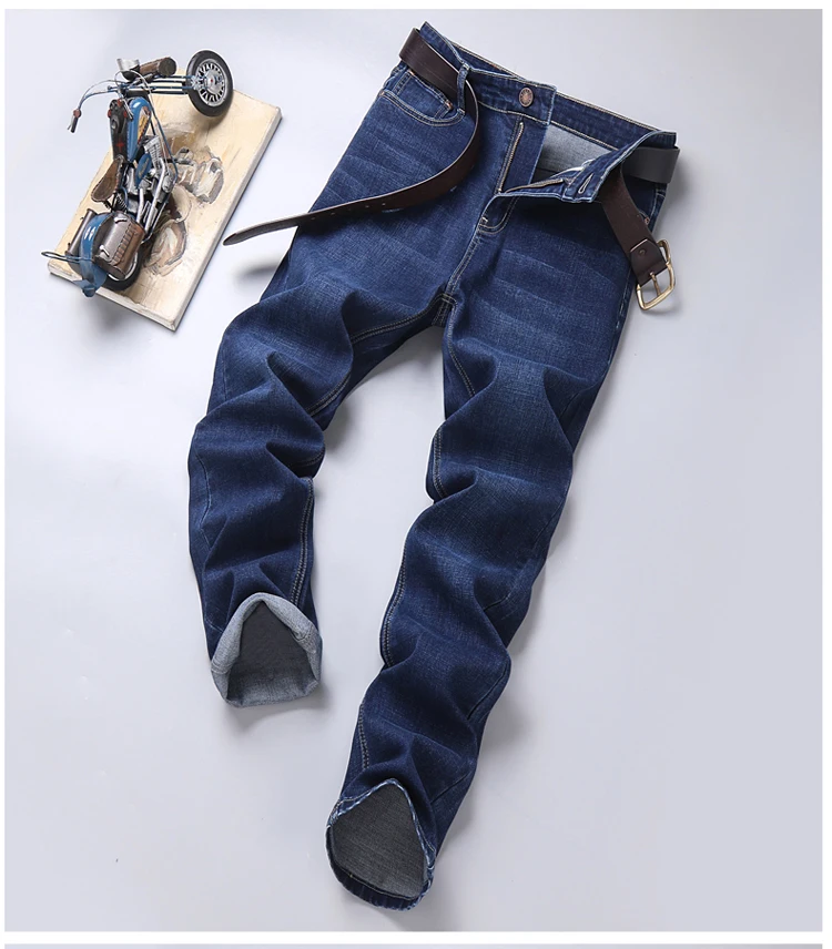 

Loldeal Men Casual Business Cotton Force Denim Trousers Slim Fit Jeans Spring Straight Denim Pants Male Thin Men Jeans