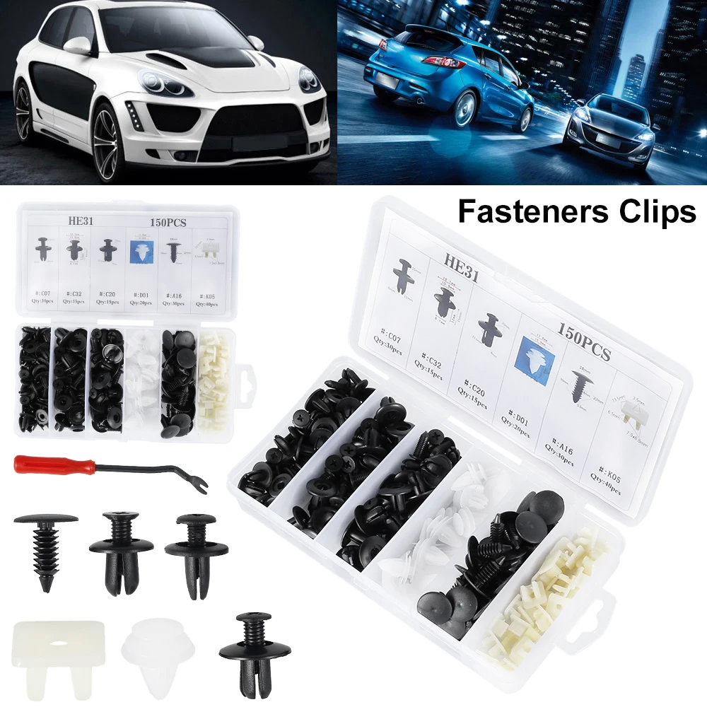 

150pcs Mixed Auto Fastener Clip Car Body Push Retainer Pin Rivet Fastener Kit Car Accessories Bumper Door Trim Panel Retainer