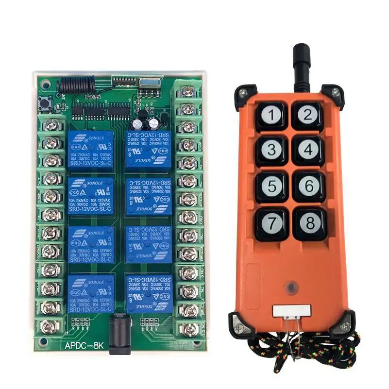 

3000M universal DC 12V /24V 10A 8CH Remote Control Switch Receiver Transmitters Switch industrial lighting 433mhz