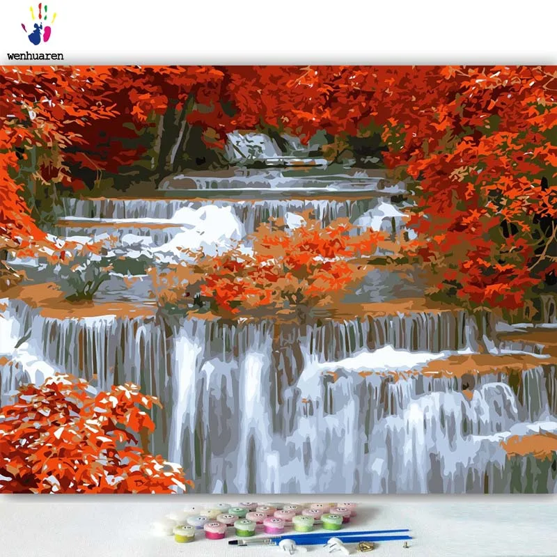 DIY картинки для раскраски по номерам с цветами красота водопада картина