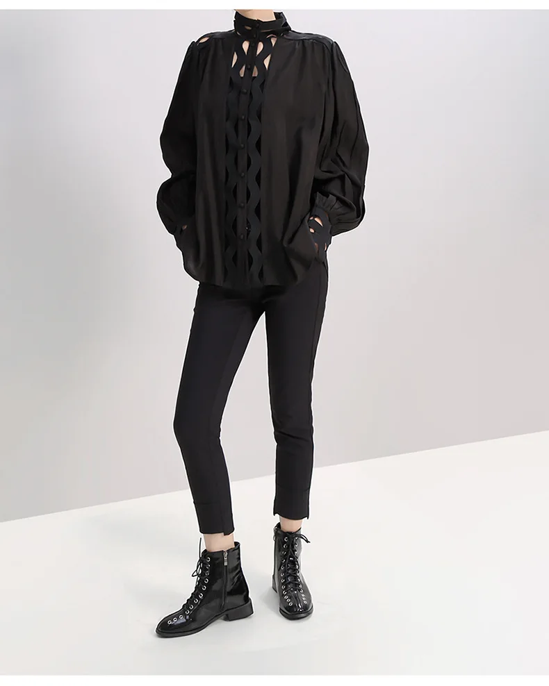 Max LuLu/модные корейские женские топы в стиле панк, хлопковые блузки, осенние женские сексуальные рубашки с дырками, Безразмерные с высоким воротом, свободная одежда