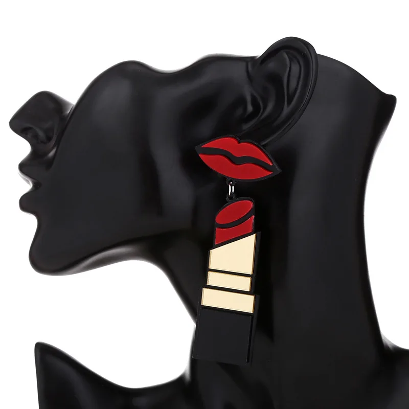 

JL Acrylic Red Lips And Lipstick Earrings Wholesale Hip-Hop Geometric Long Mouth Drop Earrings Nightclub Jewelry