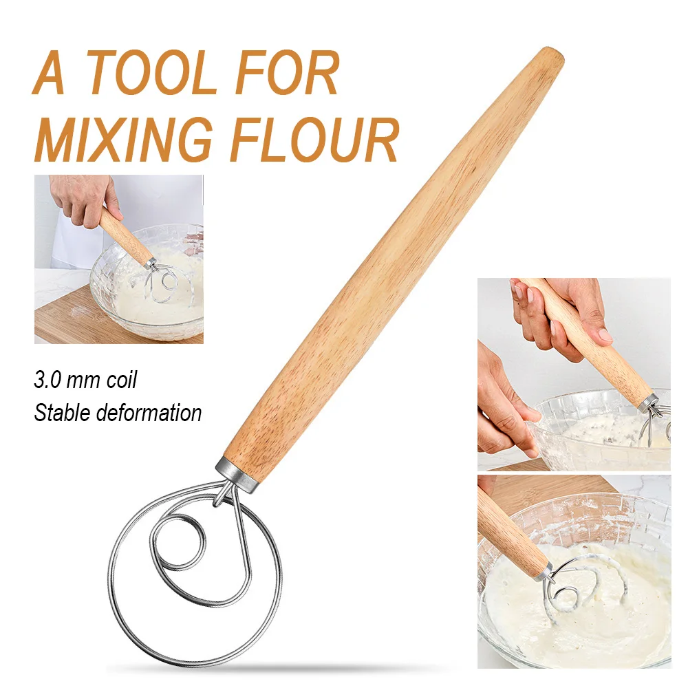 

Stainless Steel Egg Beater 13 Inch Diy Bread Dough Tools Baking Accessories Danish Whisk Stick Kitchen Gadgets Oak Wood Handle