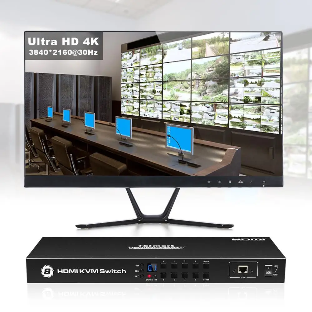 TESmart HDMI KVM переключатель 8 портов поддержка 3840*2160/4 K 2 шт стойки стандарт 1U