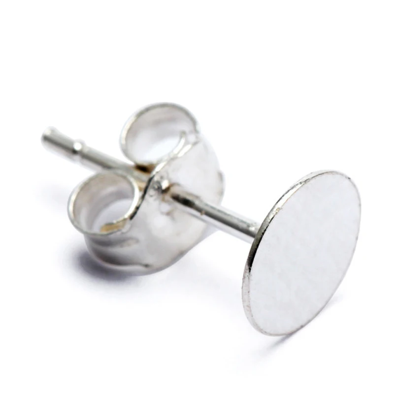 

4pcs 925 Sterling Silver Earrings Settings 8mm Pure Silver Blank Round Base Cabochon Stud Ear Flat Base DIY Jewelry Making