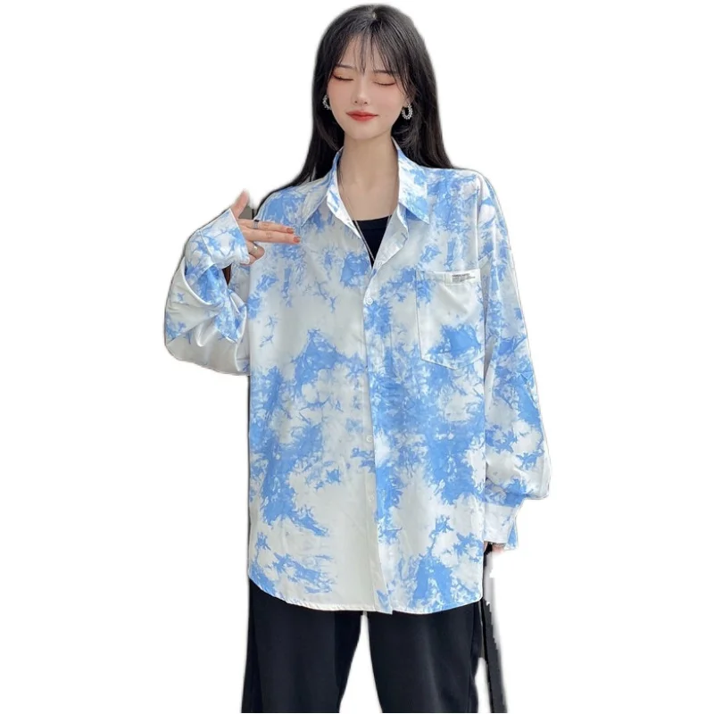 

2021 Spring Man and Women Mid-long Harajuku Lazy Style Shirt Long Sleeve Loose Vintage Print Casual Oversize Shirt Summer Top