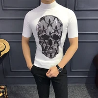 short sleeved sweater men suitable for spring male t shirt knitted crop half high collar fashion slim winter warmth hot diamond