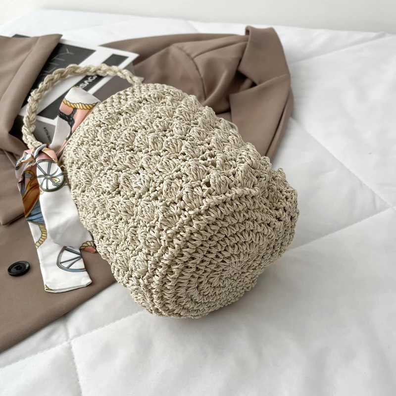 

Bolsos De Playa Small Beach Tote Barrel-shaped Straw Bucket Shoulder Bag Women Purses and Handbags Luxury Designer Sac A Main