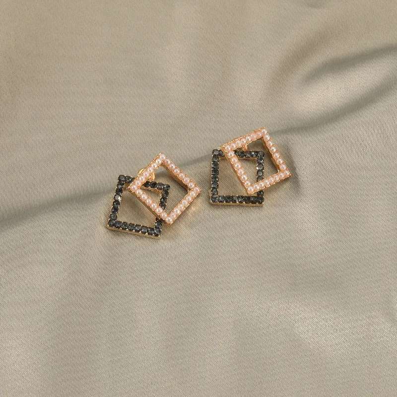 

2020 New Fashion Jewelry Simulated Pearl Rhinestone Square Geometric Stud Earrings For Women Pendientes Brincos Luxury Gift