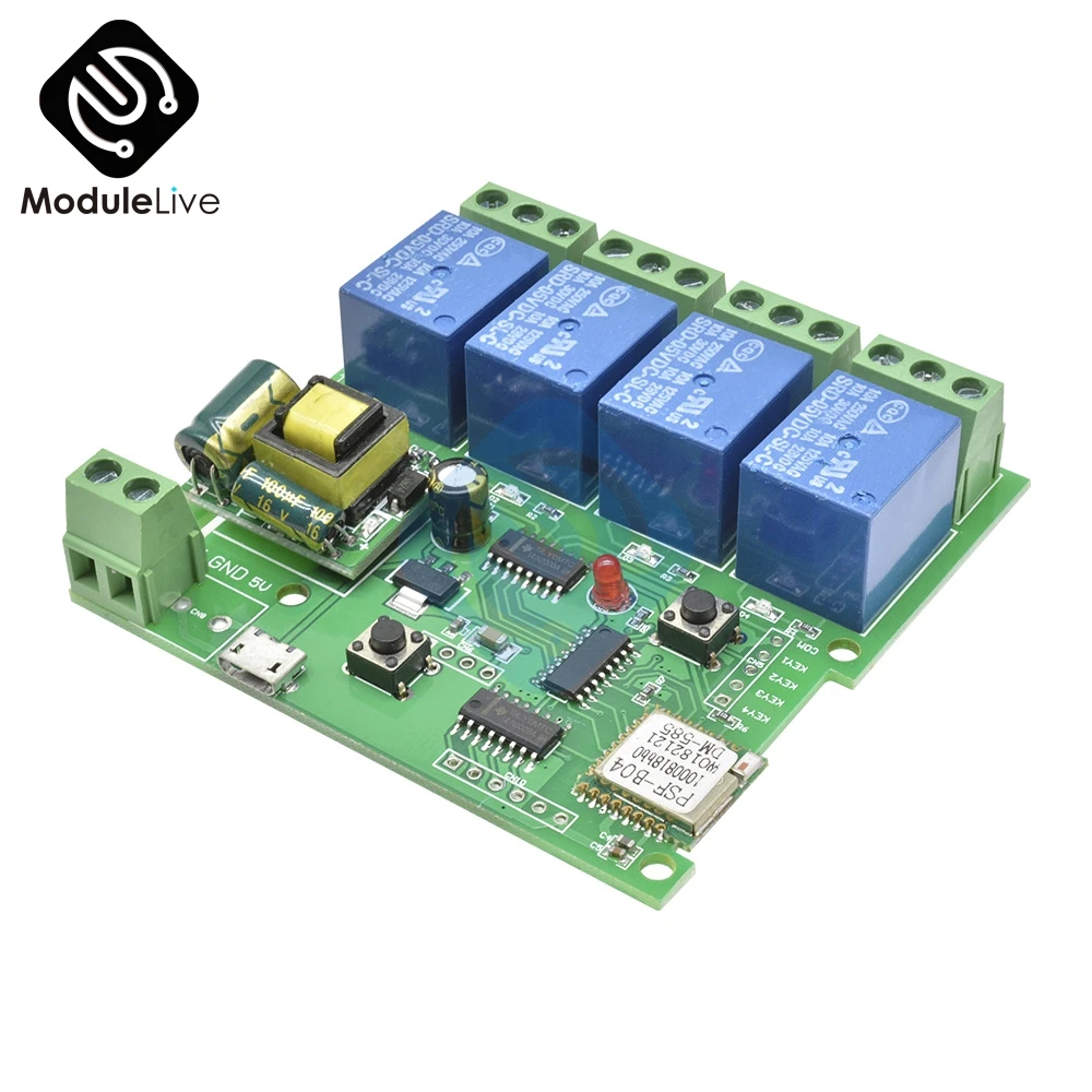 Модуль канала 220 В 4 Wi-Fi беспроводное управление через приложение для телефона