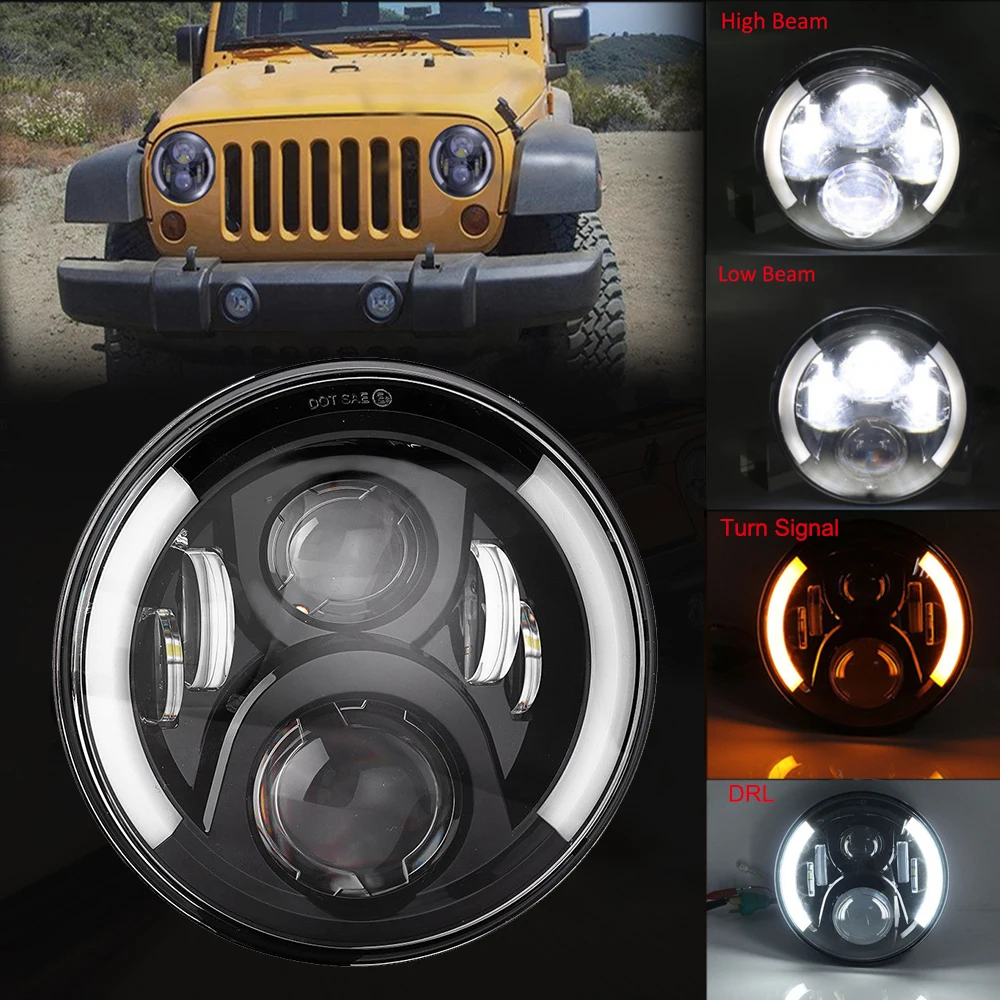 7-дюймовая фара Wrangler круглая светодиодная дальний и ближний свет с галогенными