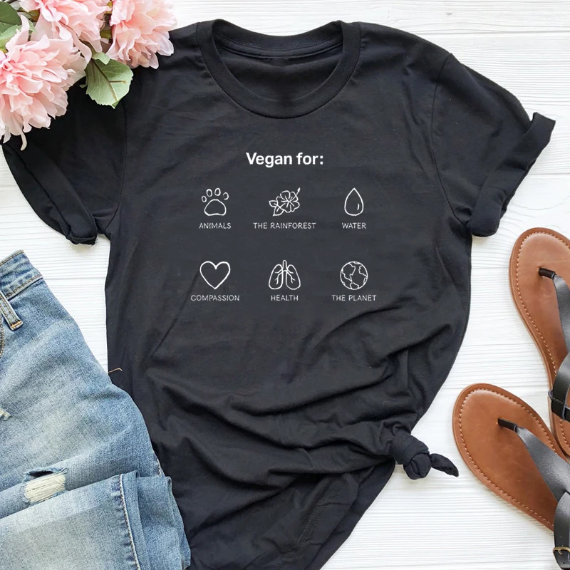 Vegan для животных тропический лес вода футболка эстетическое сочувствие здоровье слоган Топы сохранить нашу планету хлопок женские рубашки Прямая поставка