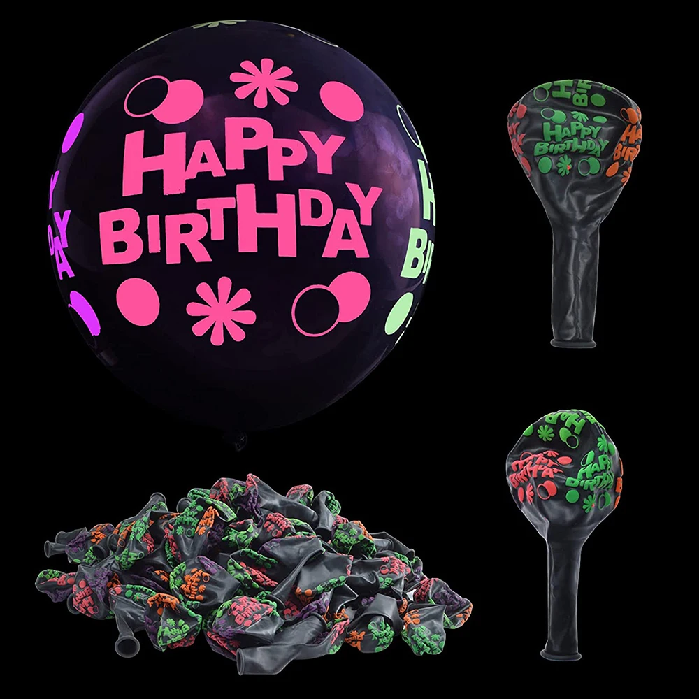 

100 Pack Neon Glow In the Dark Balloons, 12 Inch Happy Birthday Fluorescent Glow Balloons for Birthday Party (Need Black Light)