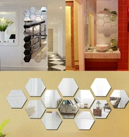 12 pcslot 3d mirror wall sticker hexagon diy home decor mirror decor stickers art wall decoration stickers golden silver