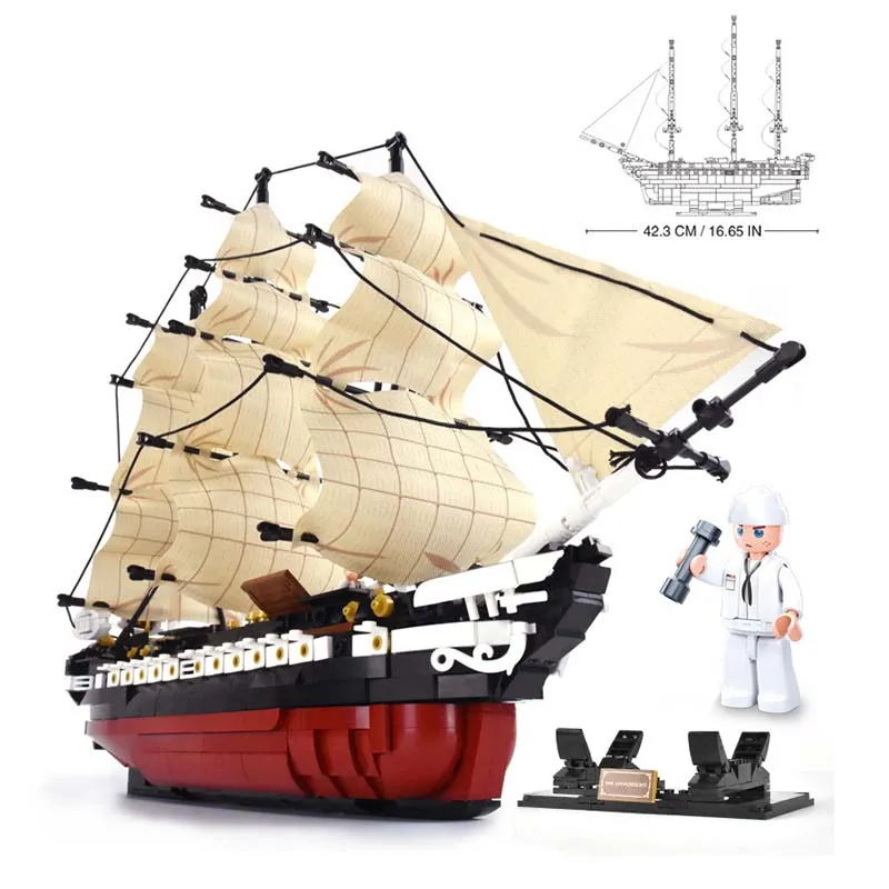 

Sluban Building Block Military Pirate Frigate USS Constitution Cruser Ship Educational Bricks Toy Boy Gift-No Retail Box