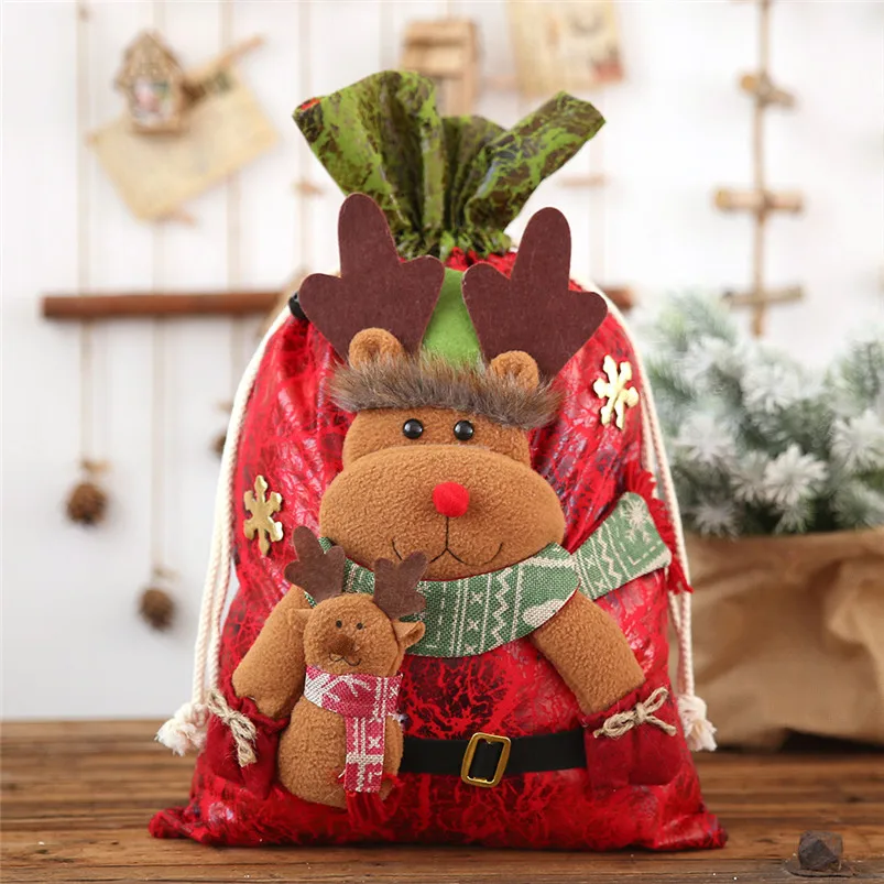 

Cute Christmas Decorations For Home Candy Gift Bag Imitation Bark Cartoon Doll Snowman New Year Gift Navidad 40SEP02
