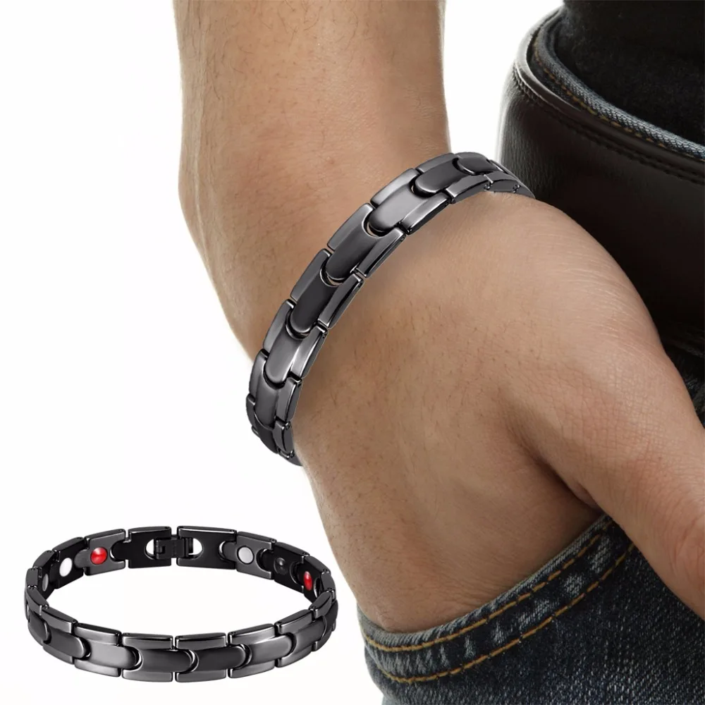 

Men Bracelet Black Stainless Steel Blood Pressure Magnetic Energy Power Bio Bracelet With Magnet Therapy