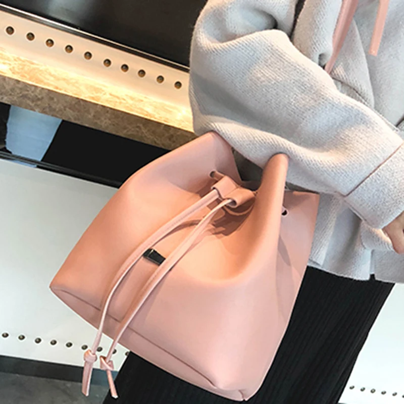 

Fashion Women PU Leather Bucket Bag Handbag Drawstring Shoulder Bag Messenger Crossbody Bags