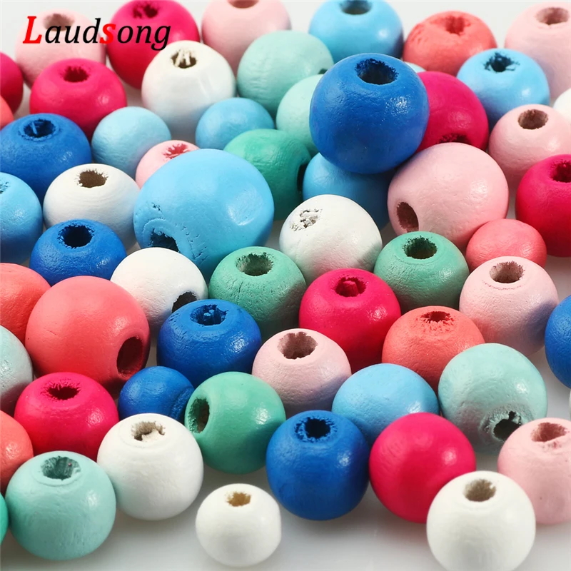 

200pcs 8/10/12/14mm Color Natural Wood Beads Round Ball Spacer Wooden Beads For Jewelry Making DIY Accessories Jewelry Finding