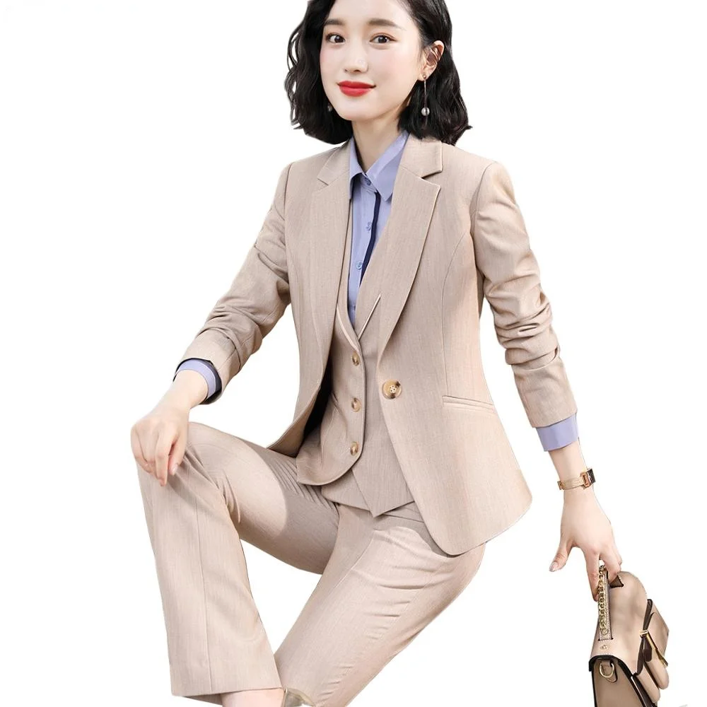 

Apricot 3 Piece Set High-quality Women Work Pant Suit Blazer Suit For Office Lady Business Career Wear Jacket Vest and Pant