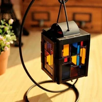 home furnishing creative iron art candle wind lantern candle holder wedding decoration stained glass candle holder lamp