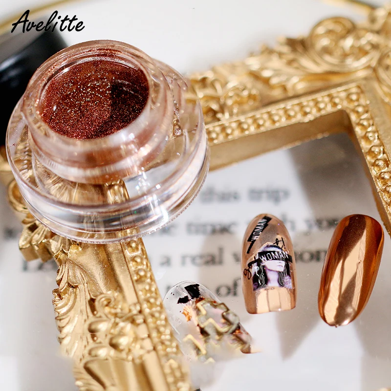 Волшебная зеркальная пудра для ногтей Avelitte ювелирный лазер золотой коричневый