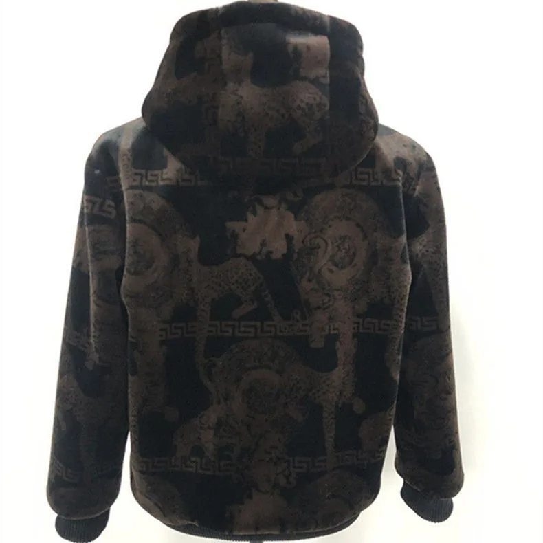 

Winter warm jacket full size hooded faux fur top with zipper men's fur