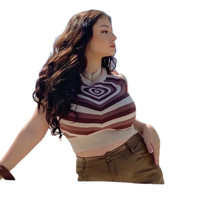 

Ribbed Tank Top Women Heart 2021 Summer Casual Fitness Short Vest Candy Colors Knitted Off Shoulder Sexy Crop Top Women cute