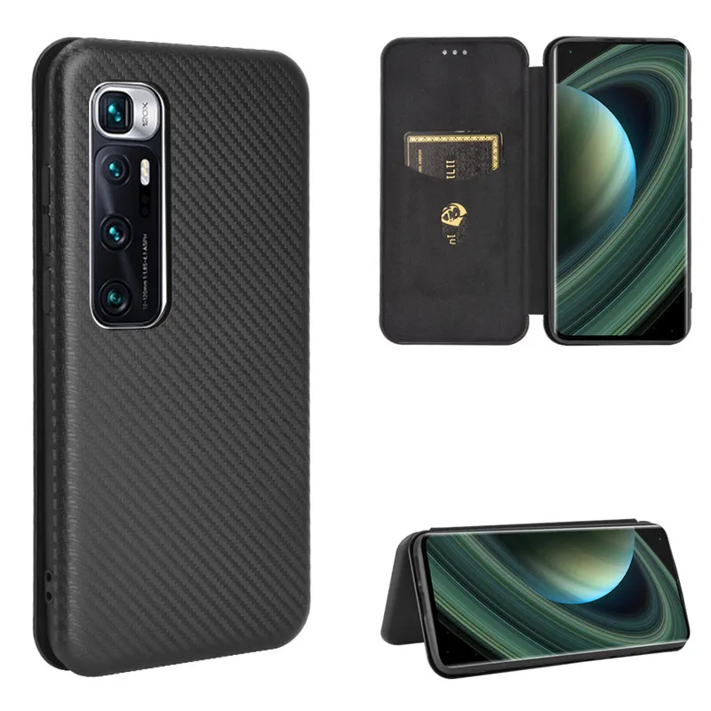 

Luxury Carbon Fiber PC Leather Built-In Magnetic Flip Case For Xiaomi Mi 10 Ultra Hard Cover