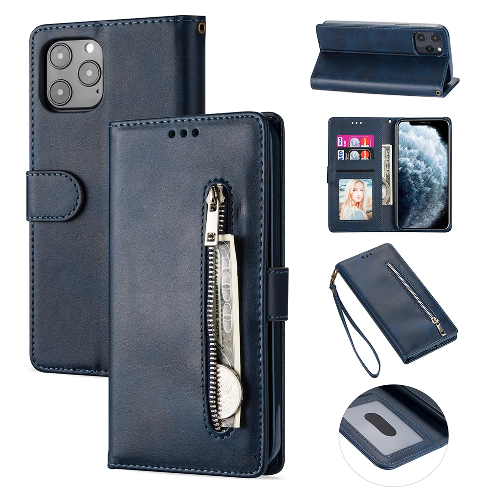 Роскошный кожаный чехол-бумажник с застежкой-молнией для IPhone 11 12 Pro Max чехол 9 7 6S 8 6