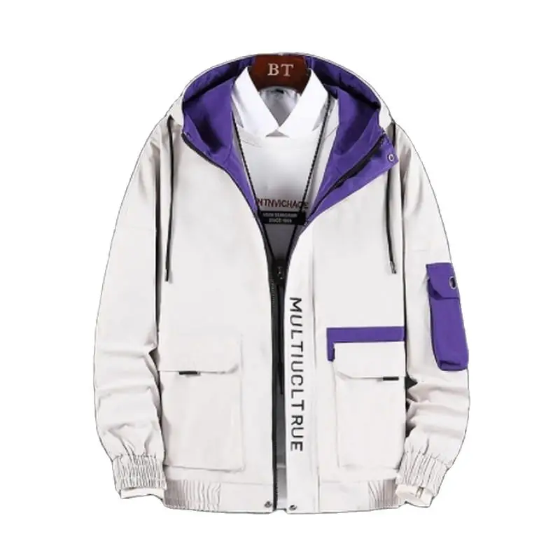 

Spring Autumn Patchwork Streetwear Jackets Men Big Size 3XL Hooded Casual Loose Print Windbreaker Jacket Male Hip Hop Coat homme