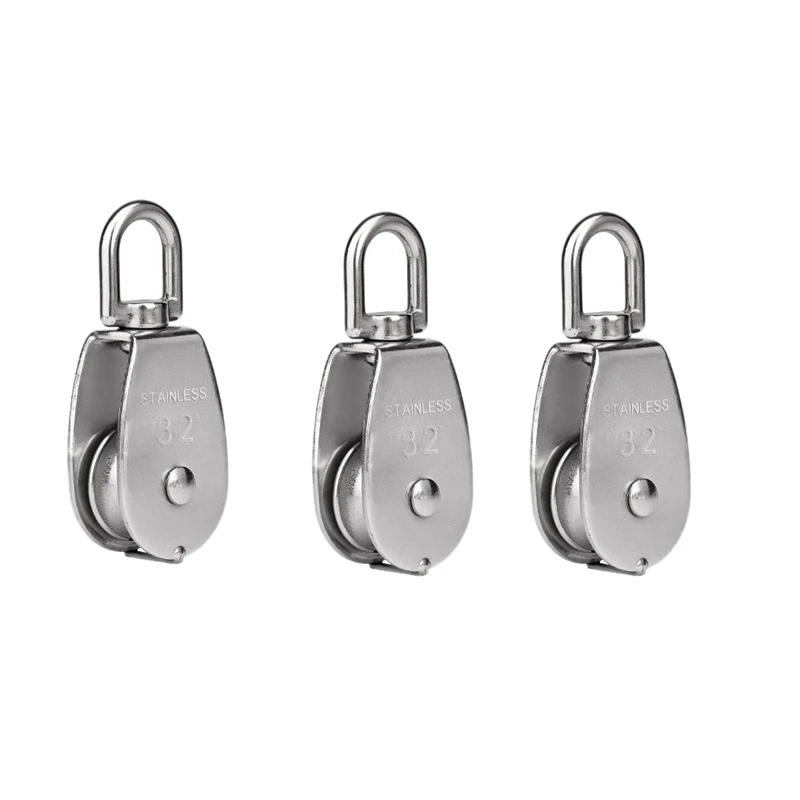 

6 Pack M32 Lifting Single Pulley Roller Loading 551Ibs, 304 Stainless Steel Heavy Duty Single Wheel Swivel Lifting Rope Pulley B