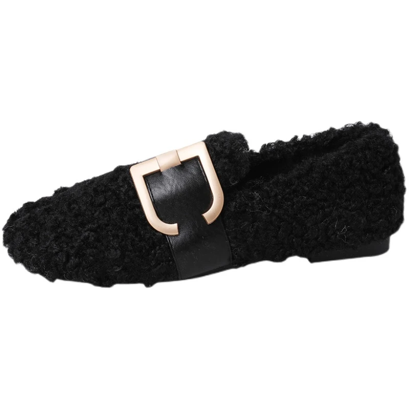 

Plush shoes women's outer wear 2020 autumn and winter new all-match plus velvet cotton shoes flat-bottomed peas shoes