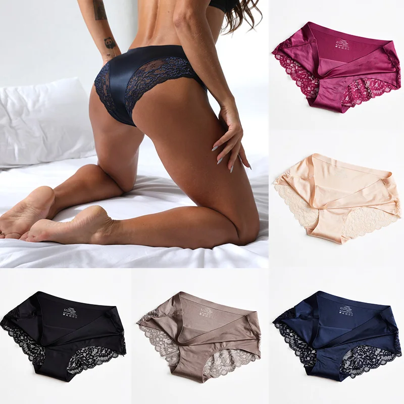 

Breathable Women's Comfortable Panties Sexy Translucent Underwear Jacquard Sweet Lace Hollow Lace Low Waist Briefs