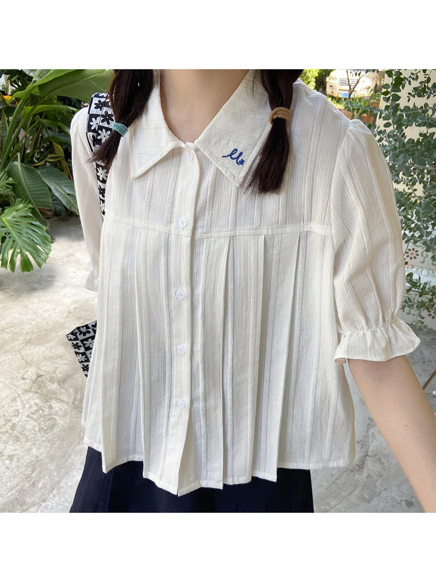 Женская плиссированная рубашка с коротким рукавом кружевной топ в стиле