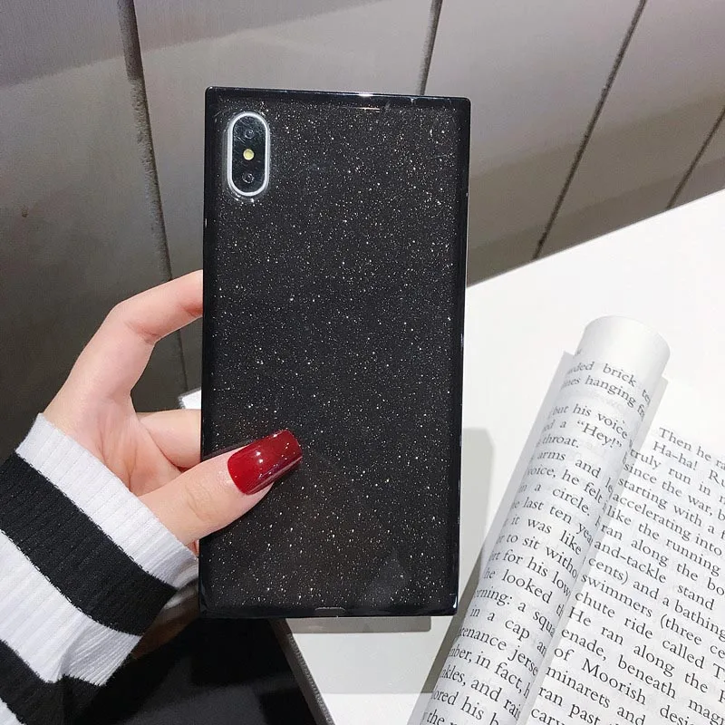 LOVECOM квадратный противоударный Прозрачный чехол для телефона iPhone 11 Pro Max XS Max XR 6 6S 7 8 Plus X Силиконовый мягкий прозрачный чехол - Цвет: Glitter Black