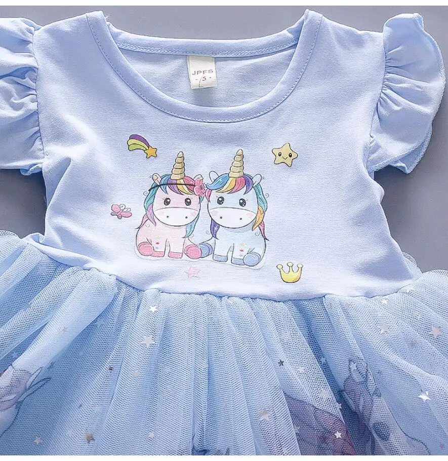 Платье-пачка для девочек с изображением единорога летнее газовое Радужное |
