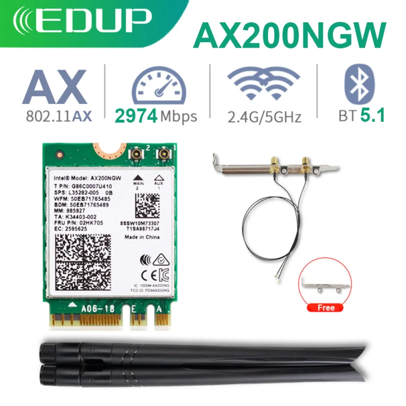 EDUP Wi Fi 6 сетевой адаптер AX200 Вай Фай M.2 Dual Band 2 4 г и 5G 2974 Мбит/с синий зуб 5 0 высокое
