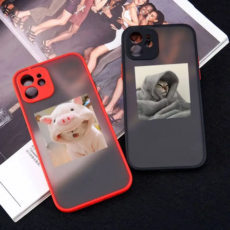 

Cute cat funny love pet Phone Case Red Color Matte Transparent For iPhone 12 Mini Pro Max 11 X XR XS 7 8 Plus