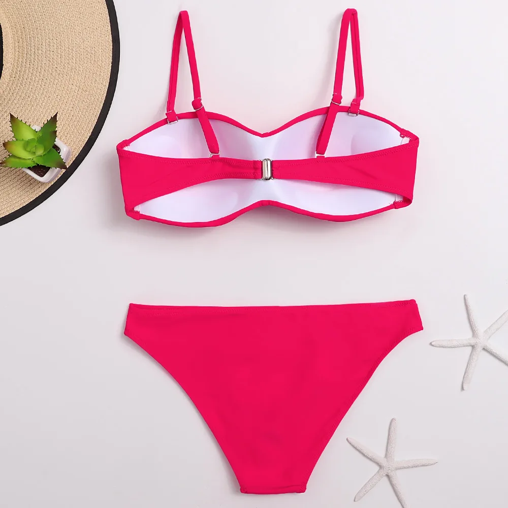 

2021 Sexy Bandeau Bikini Women Push Up Swimwear Female Solid Two Pieces Bikini Set Bather Bathing Suits Beach Wear Swimming Suit