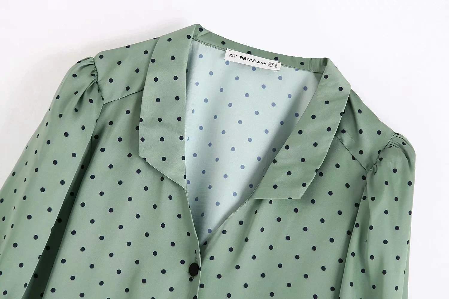 Женские атласные блузки с коротким рукавом рубашка в черный горошек зеленые топы