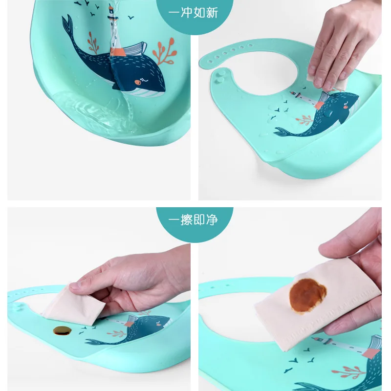 Baberos impermeables de silicona suave para beb&eacute;, alimentaci&oacute;n s&oacute;lida, dibujos animados, vajilla de silicona sin BPA-2