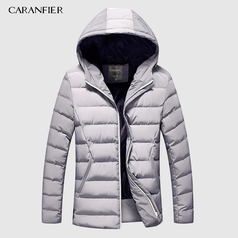 CARANFIER/Новинка года, Зимняя Мужская парка, куртка с капюшоном, умная Повседневная хлопковая куртка, дышащая теплая мужская куртка на молнии, мужская пуховая парка