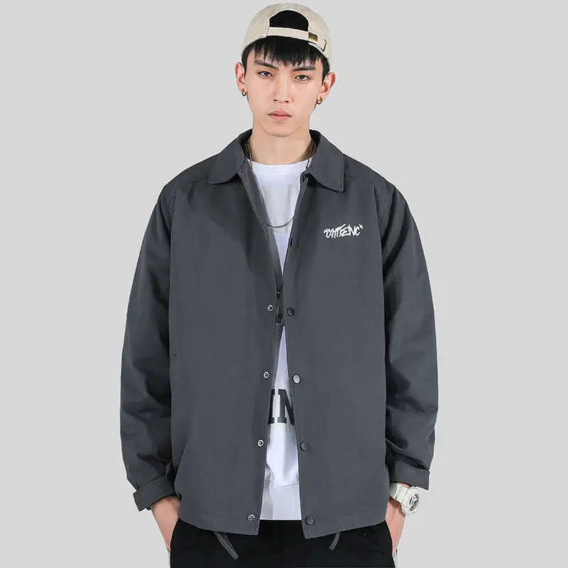 

COYOTES Mens Jackets Coats Single Breasted Print Jacket Men Overcoat Couple Casual Harajuku Korean Style Streetwear Trendy